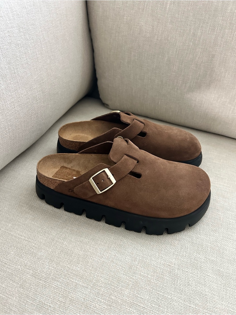 New Birkenstock Boston Chunky Clogs Dark Tea Suede - Picture 4 of 6